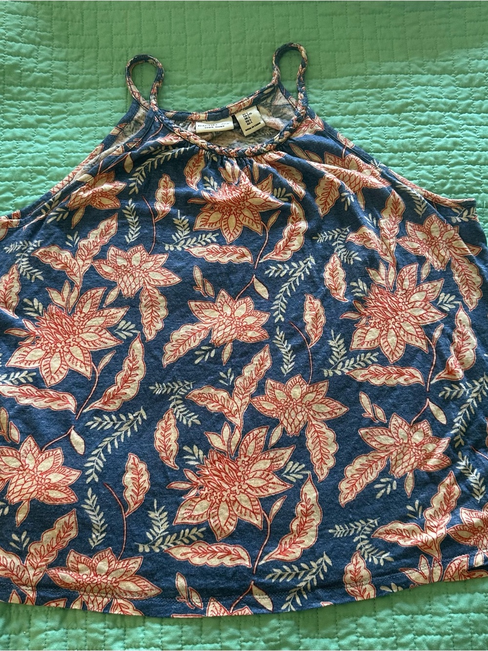 Floral Halter-Style Camisole Top - Navy with Coral Print
